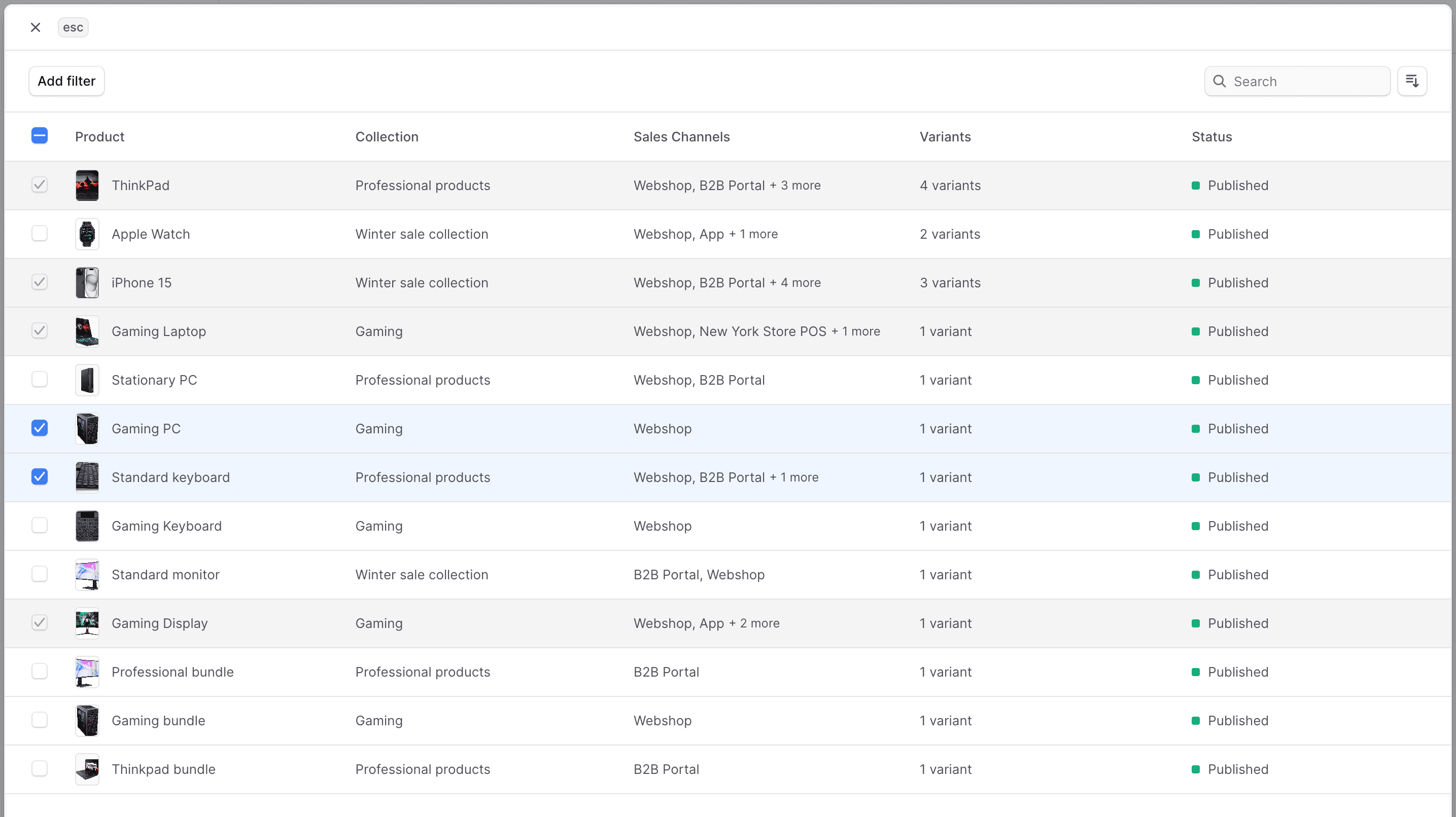 向销售渠道添加产品