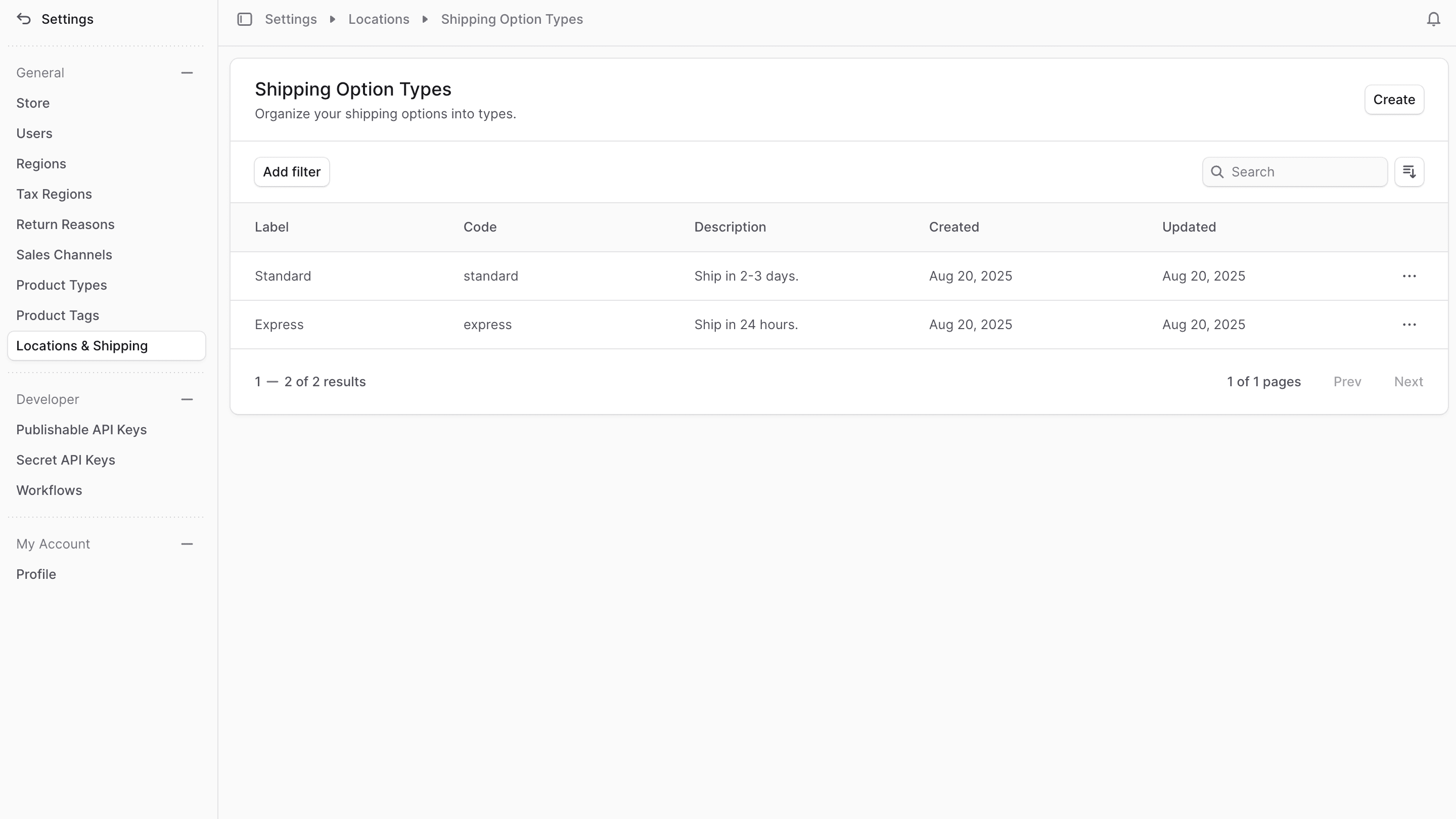 配送选项类型列表